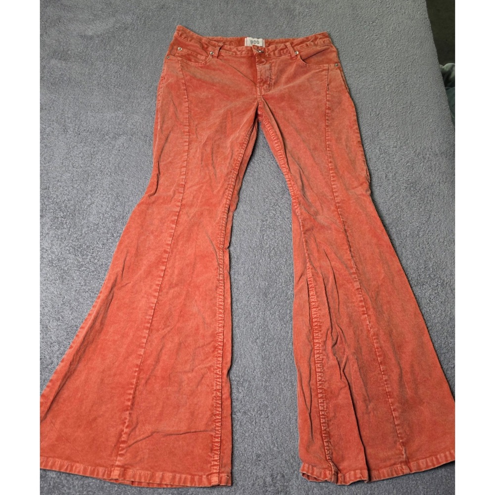 BDG Women 32 Flare Pants Orange Corduroy Mid Rise Wide Leg Retro Boho